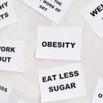 Conceptual image featuring motivational cards on health, fitness, and wellness on a white background.