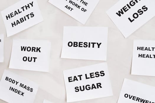 Conceptual image featuring motivational cards on health, fitness, and wellness on a white background.