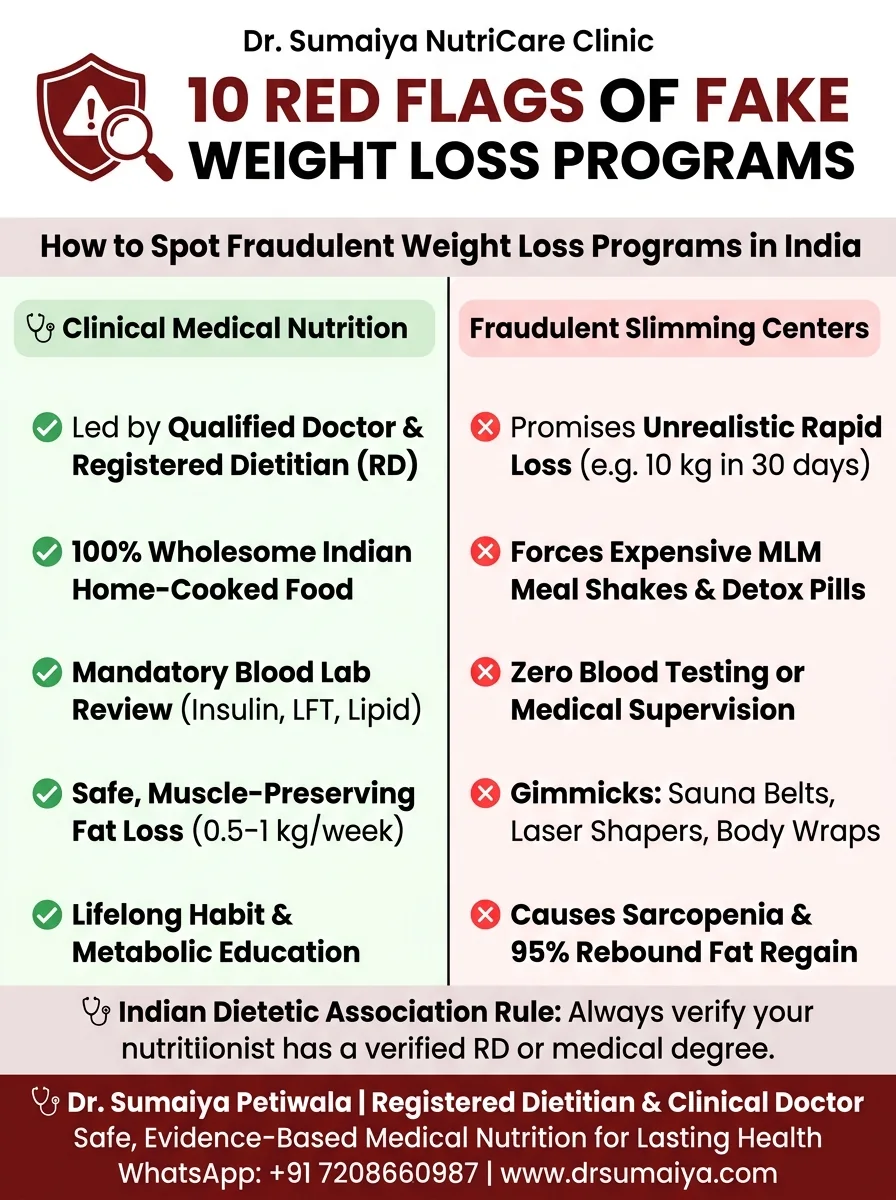 10 Red Flags of Fraudulent Weight Loss Programs in India Infographic with Dr. Sumaiya CTA