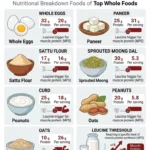 12 Indian Kitchen Foods to Build Muscle Naturally Leucine Threshold Infographic by Dr. Sumaiya Petiwala