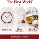 Breastfeeding checklist: feed on cue, check milk intake, and eat well while drinking to thirst