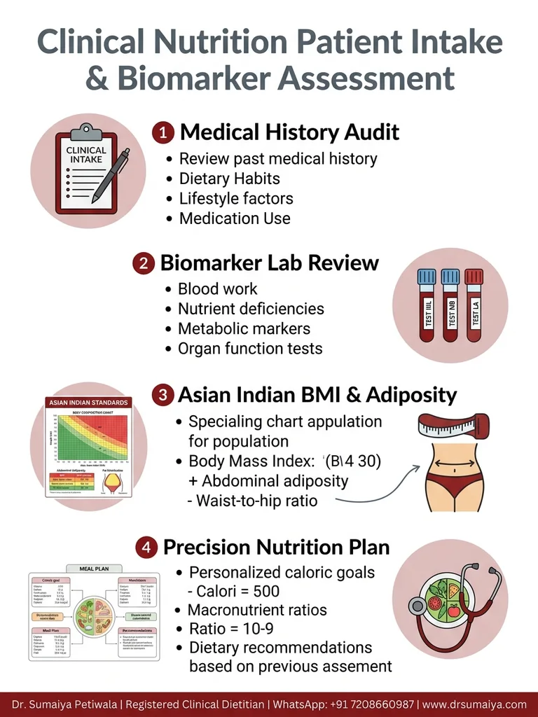 Clinical Nutrition Patient Intake & Biomarker Assessment Infographic by Dr. Sumaiya Petiwala