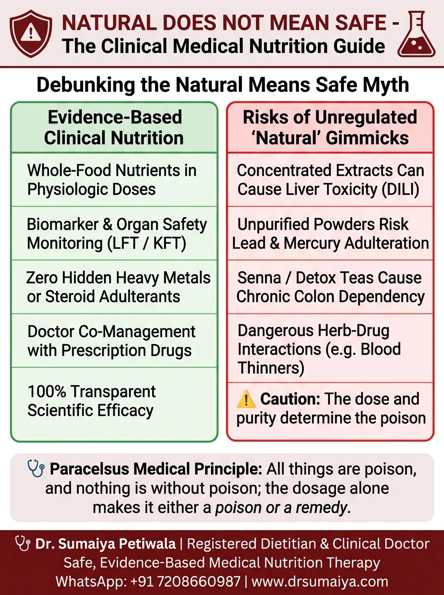 Debunking Natural Means Safe Fallacy in Clinical Nutrition Infographic with Dr. Sumaiya CTA