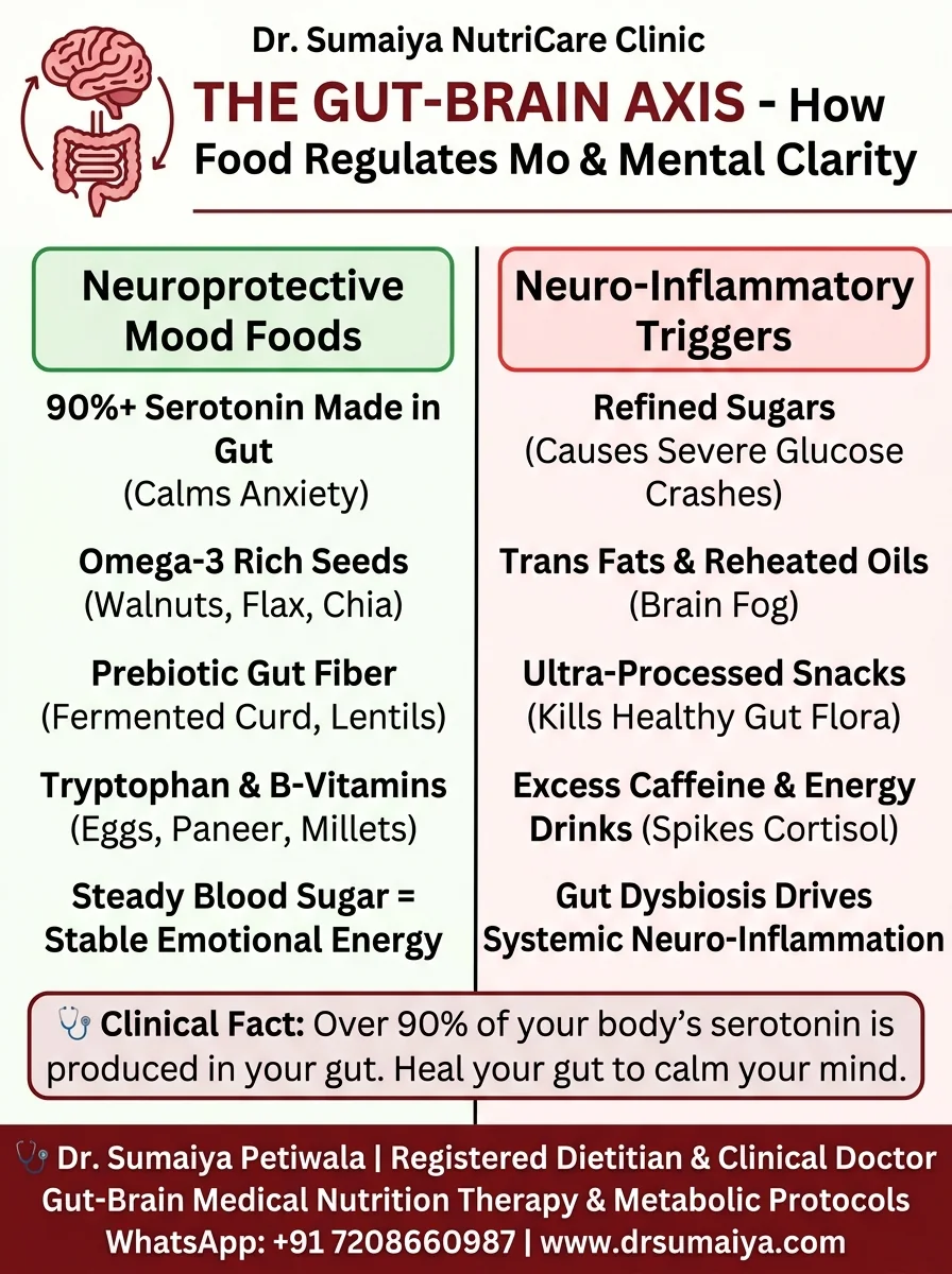 The Gut-Brain Axis and Mental Health Clinical Nutrition Guide Infographic with Dr. Sumaiya CTA