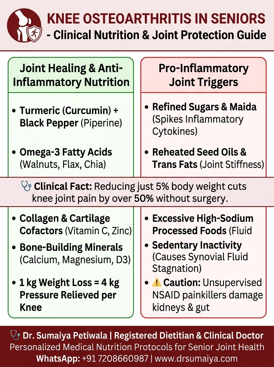 Managing Knee Osteoarthritis in Seniors Clinical Nutrition and Joint Protection Infographic with Dr. Sumaiya CTA