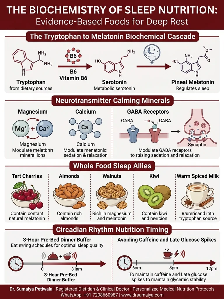 Eating for Better Sleep Clinical Nutrition & Food Biochemistry Infographic with Dr. Sumaiya CTA